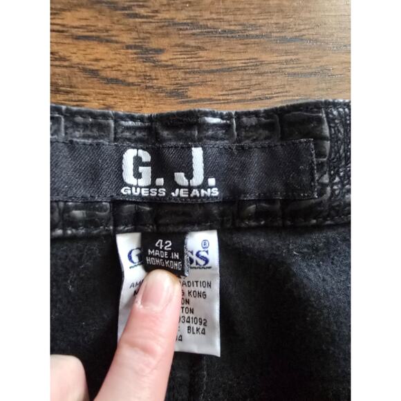 Vintage Guess Jeans Men 42 x 32 Black Embossed Crocodile Skin Pants Straight - Picture 8 of 14